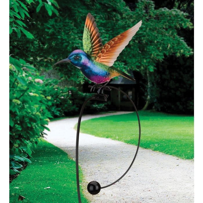 Regal Art & Gift 12955 Garden Stake, 42-3/4 in H, Purple Coronet Rocker Hummingbird, Metal