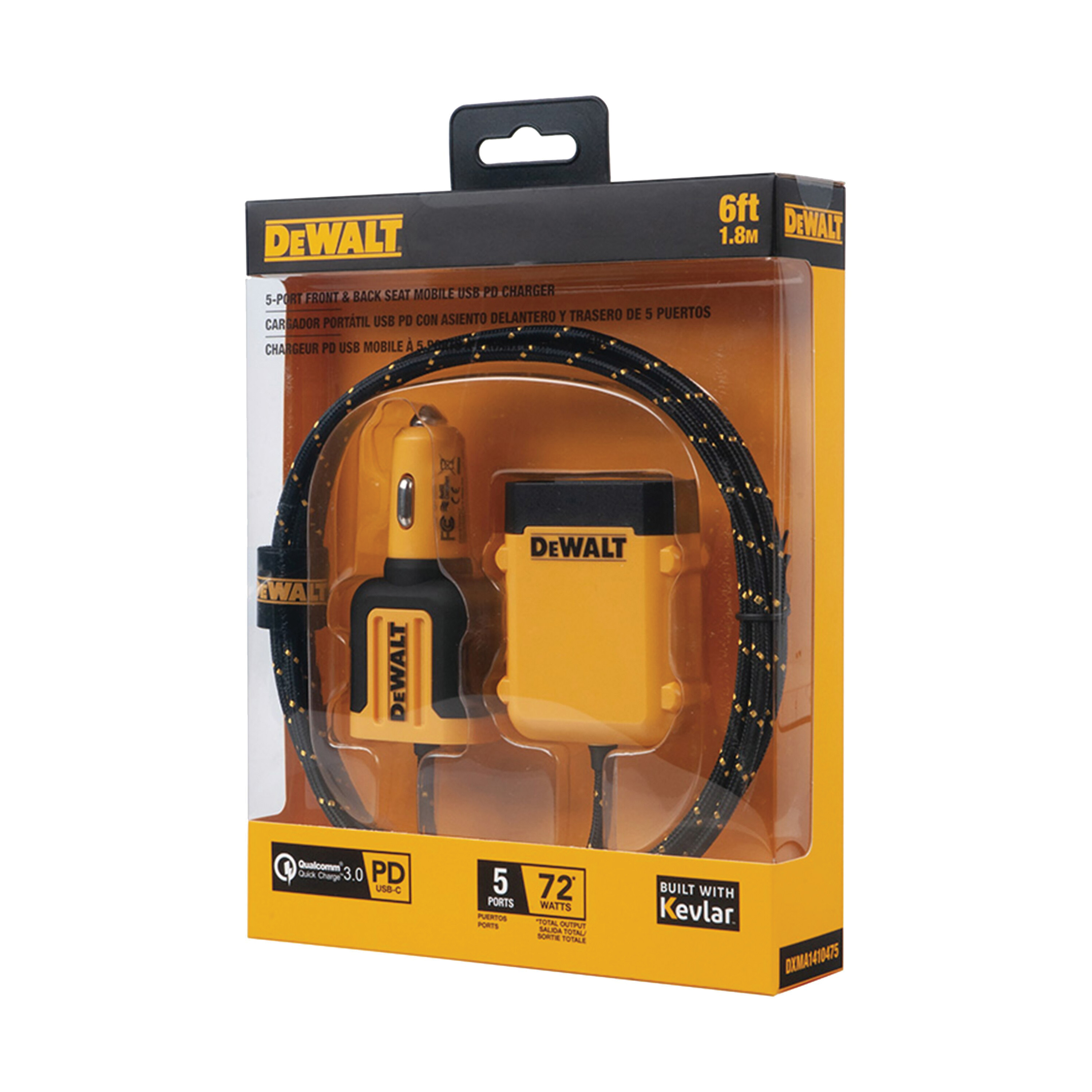 DEWALT DXMA1410475 Front and Back Seat Car Mobile Charger, 5-Output Connection, USB C, USB A Output
