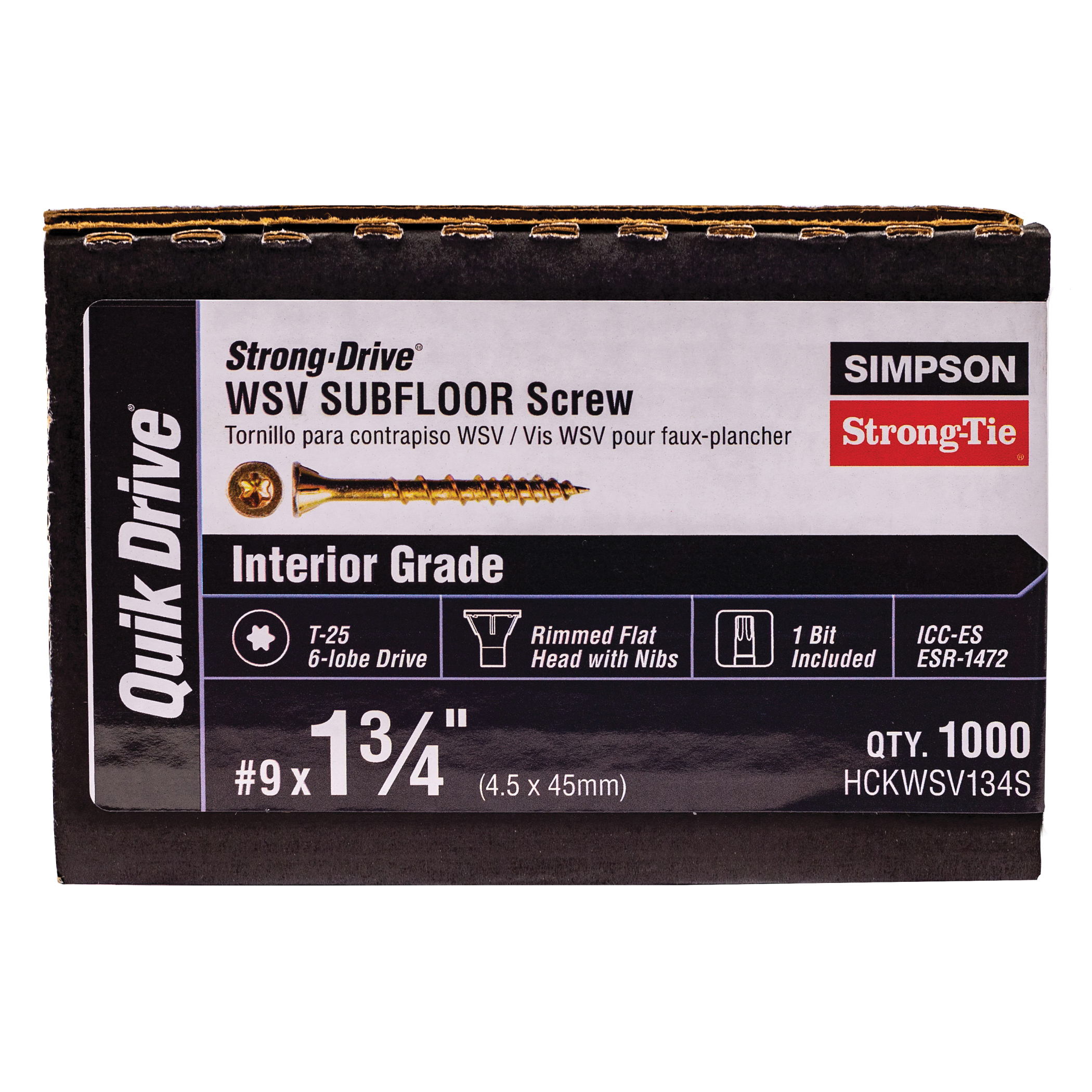 Strong-Drive WSV HCKWSV134S Subfloor Screw, #9 Thread, 1-3/4 in L, Rimmed Flat Head, T25 Drive