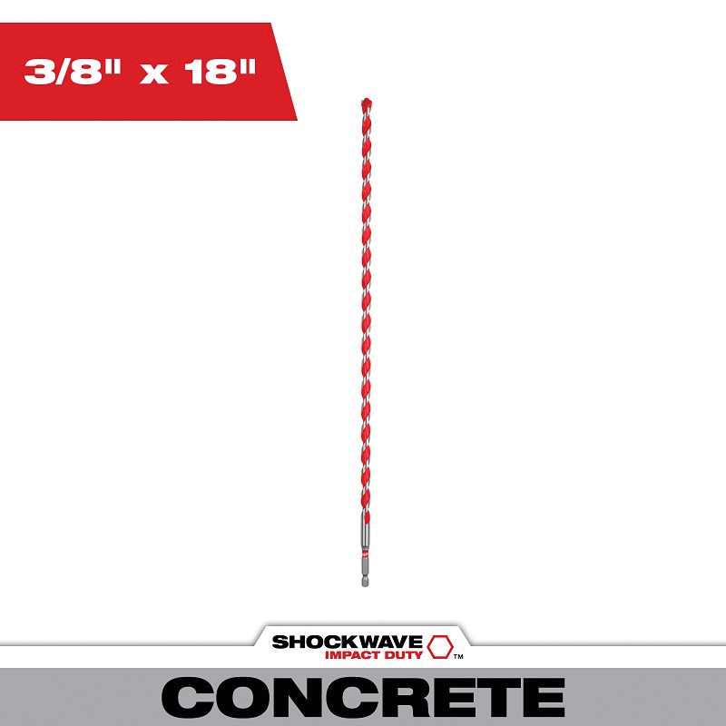48-20-9023 Hammer Drill Bit, 3/8 in Dia, 18 in OAL, Wide Flute, 3-Flat Shank