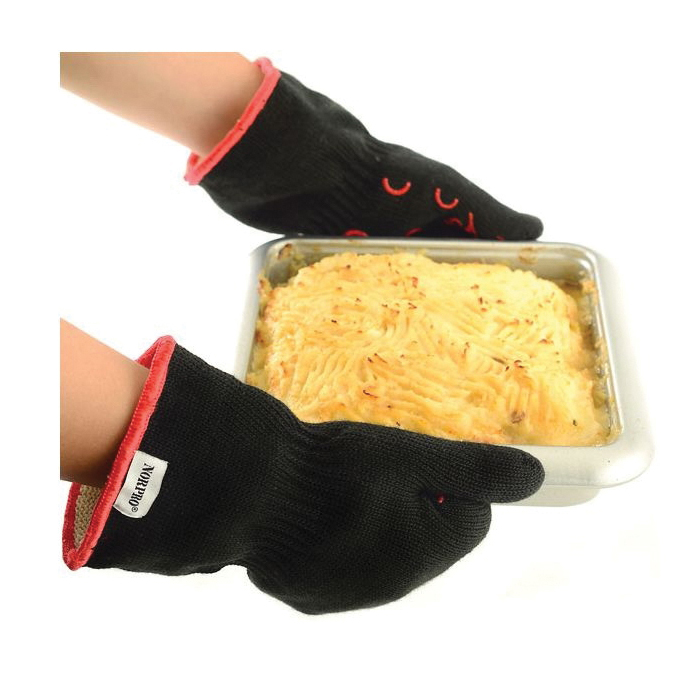 Norpro 398 Oven Gloves, Aramid Fiber/Silicone, Black/Red - 5