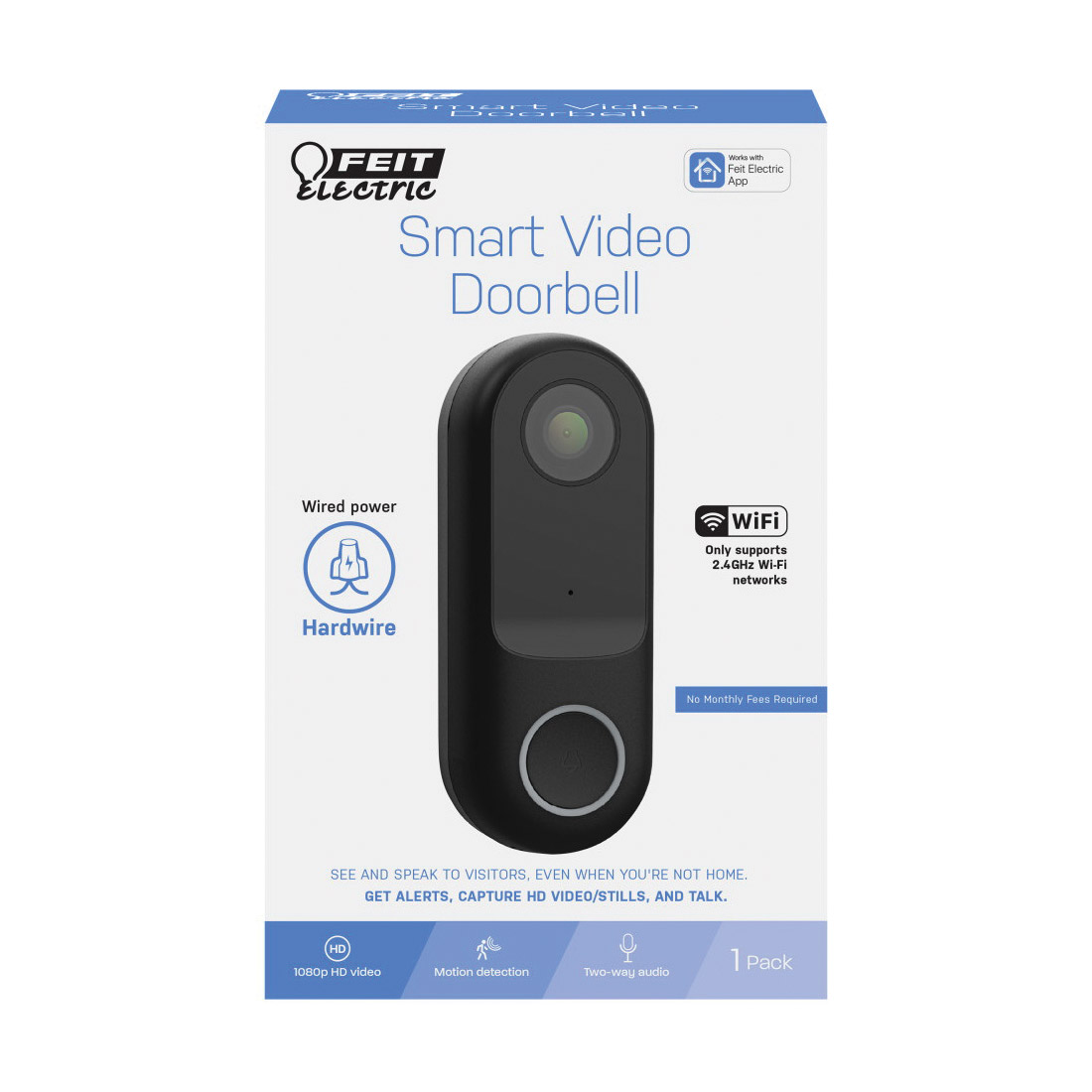 Feit Electric CAM/DOOR/WIFI Smart Doorbell Camera, 130 deg Viewing, Night Vision: 30 ft, Wi-Fi Connectivity: Yes - 2