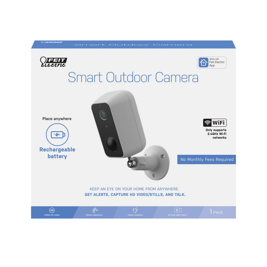 Feit Electric CAM/WM/WIFI/BAT Smart Camera, 130 deg View, 1080 pixel Resolution, Motion Image Sensor, 1 -Camera - 2