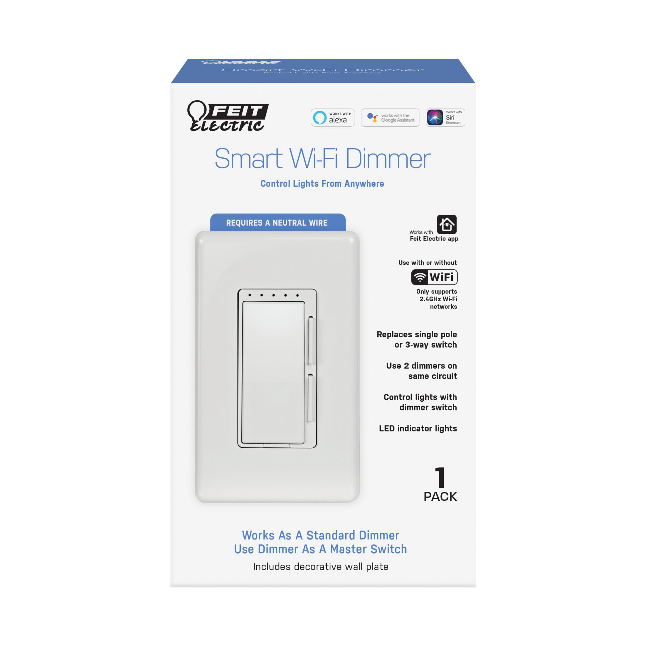 Feit Electric DIM/WIFI Smart Dimmer, 120 V, Wi-fi, White - 2