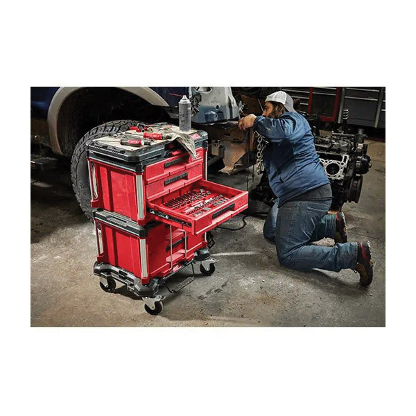 Milwaukee PACKOUT 48-22-8443 Tool Box, 50 lb, Polypropylene, Black/Red, 22.2 in L x 16.3 in W x 14.3 in H Outside
