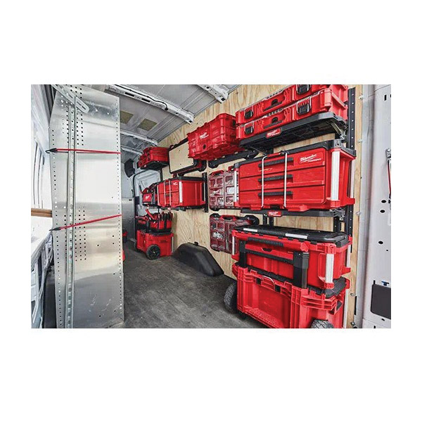Milwaukee PACKOUT 48-22-8443 Tool Box, 50 lb, Polypropylene, Black/Red, 22.2 in L x 16.3 in W x 14.3 in H Outside