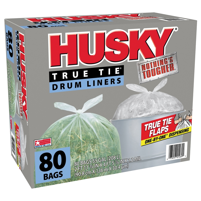 Husky HK55WC080C Trash Bag, 55 gal Capacity, Clear