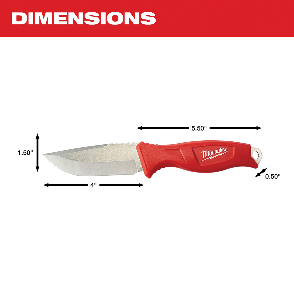 Blade Knife, Milwaukee, 4 in L Blade, 1/2 in W Blade, Stainless Steel Blade, Ergonomic Handle, Red Handle - 3