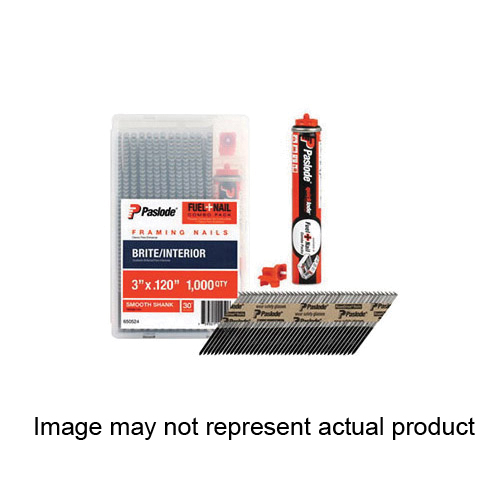 650566 Framing Fuel and Nail Combo Pack, 3 in L, Steel, Brite, Offset Round Head, Smooth Shank