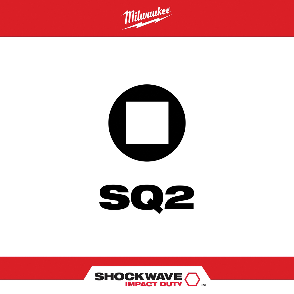 Impact Power Bit, Milwaukee, SHOCKWAVE Impact Duty, #2 Drive, Square Drive, Hex Shank, 2 in L, Steel - 2