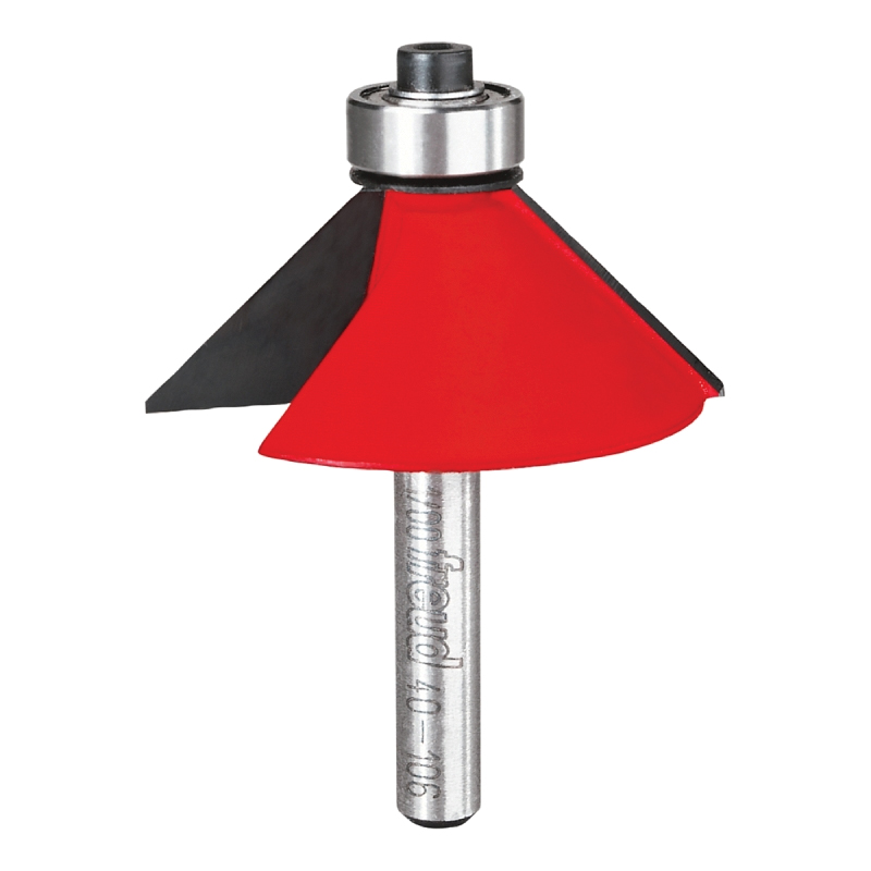 DR40106 Chamfer Router Bit, 1-3/4 in Dia Cutter, 5/8 in L Cutting, 2-3/16 in OAL, 1/4 in Dia Shank, Carbide