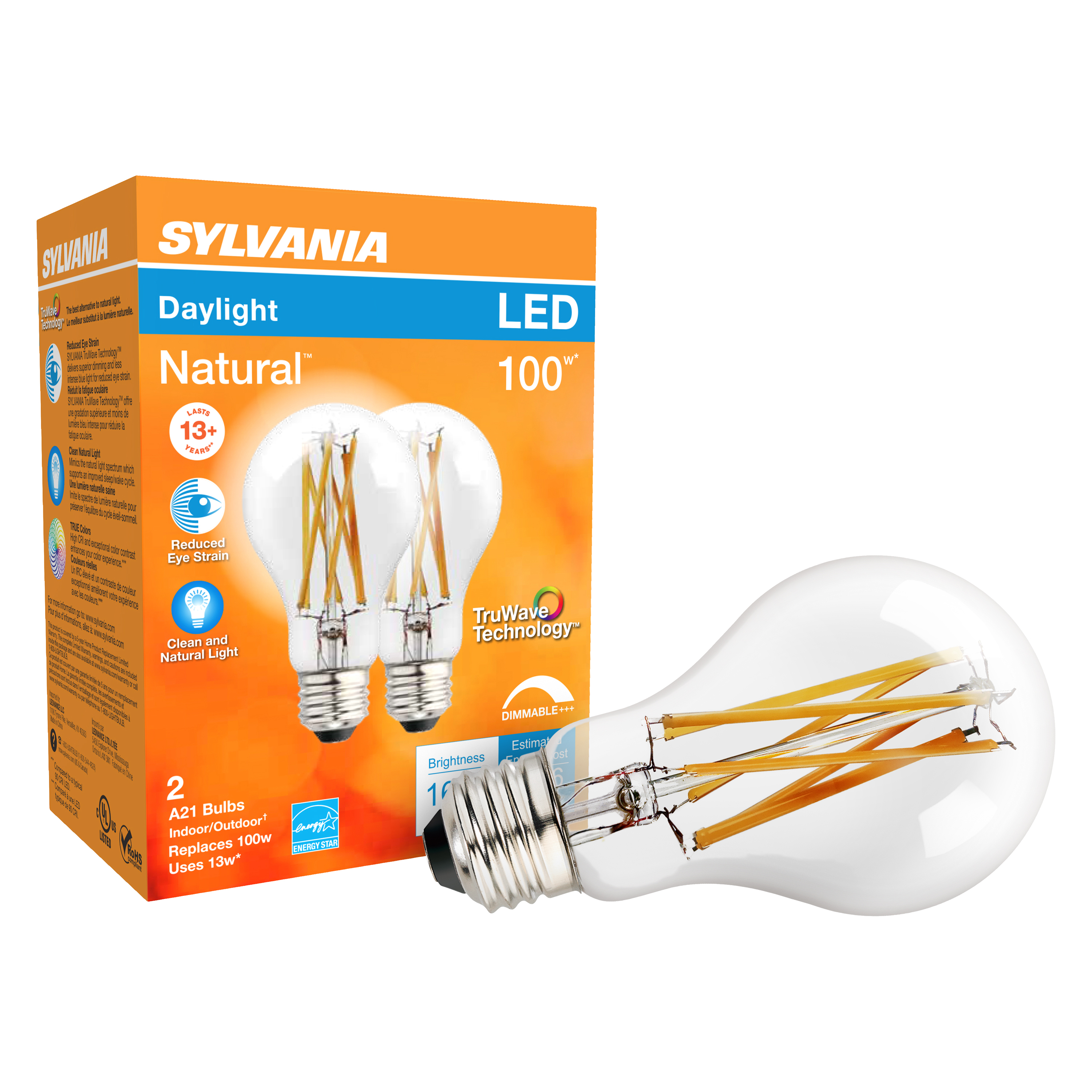49828 Natural LED Bulb, General Purpose, A21 Lamp, 100 W Equivalent, E26 Lamp Base, Dimmable, Clear