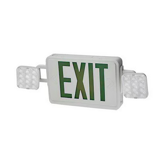 55502102 Emergency Light/Exit Sign Combo, 7.9 in OAW, 4.3 in OAH, 120/277 V, LED Lamp, Acrylic Fixture, Green/White