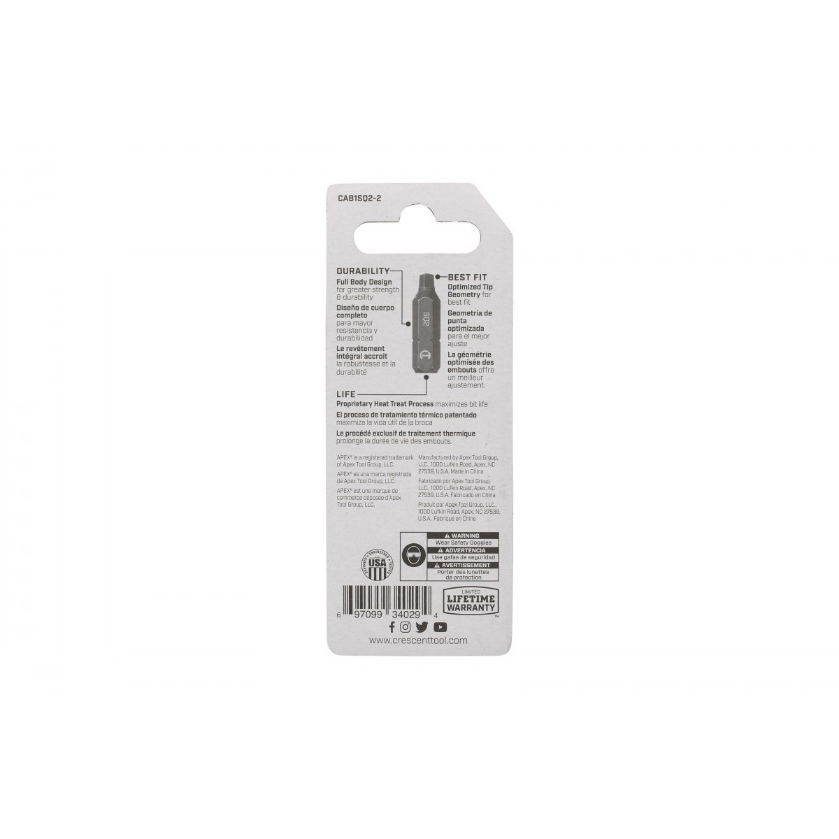 Crescent APEX CAB1SQ2-2 Insert Bit, #2 Drive, Square Drive, 1/4 in Shank, Hex Shank, 1 in L, Steel - 4
