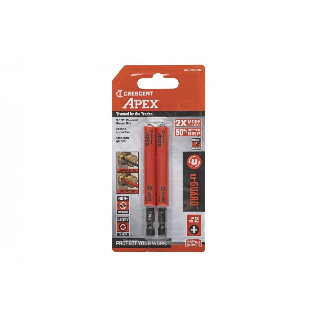 Crescent APEX u-GUARD CAUGB3BPH2 Covered Impact Power Bit, #2 Drive, Phillips Drive, 1/4 in Shank, Hex Shank, Steel - 3