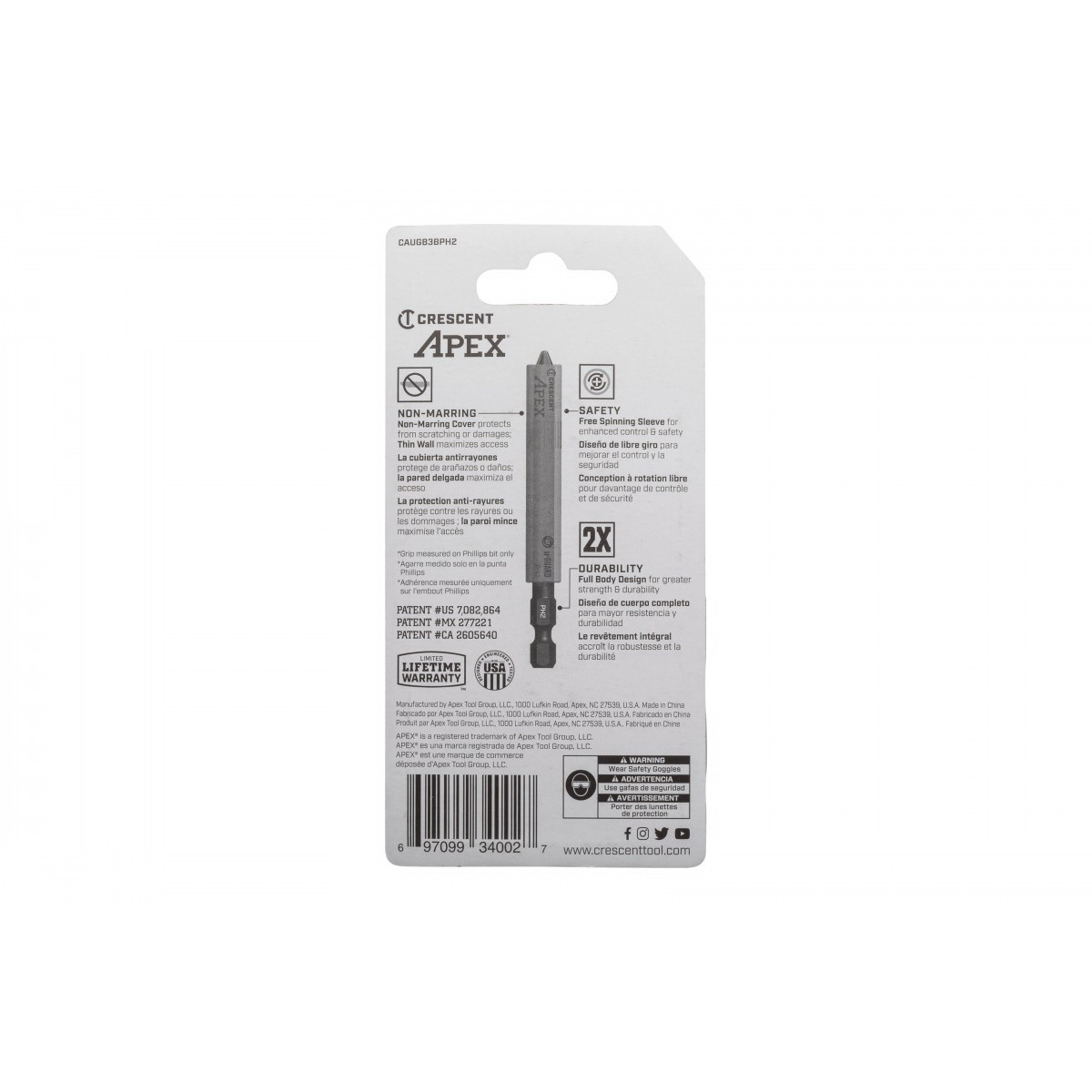 Crescent APEX u-GUARD CAUGB3BPH2 Covered Impact Power Bit, #2 Drive, Phillips Drive, 1/4 in Shank, Hex Shank, Steel - 4