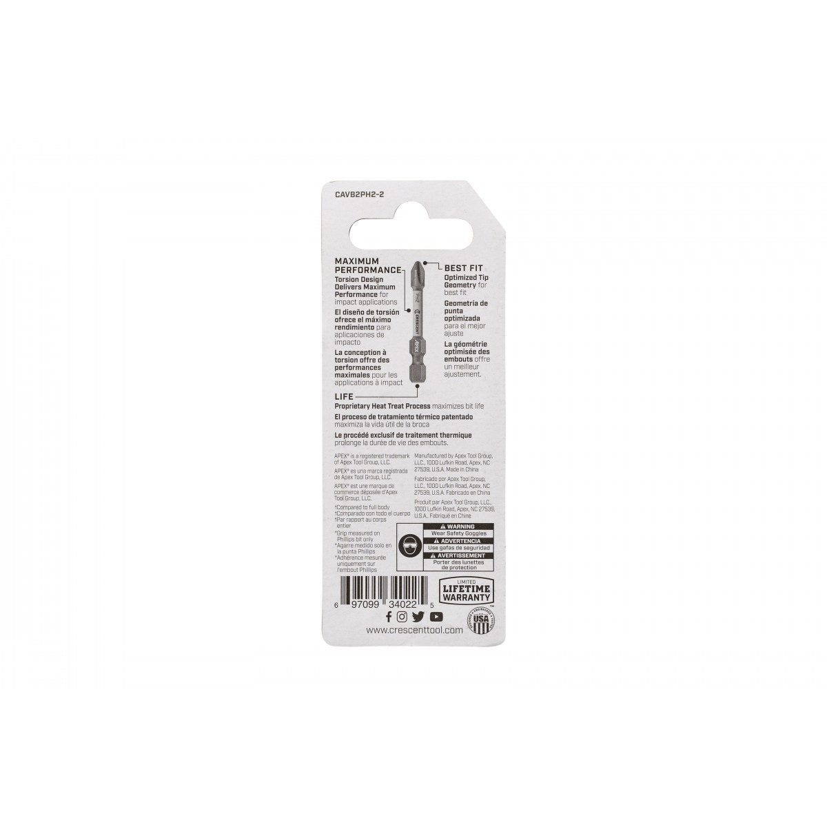 Crescent APEX Vortex CAVB2PH2-2 Impact Power Bit, #2 Drive, Phillips Drive, 1/4 in Shank, Hex Shank, 2 in L, Steel - 4