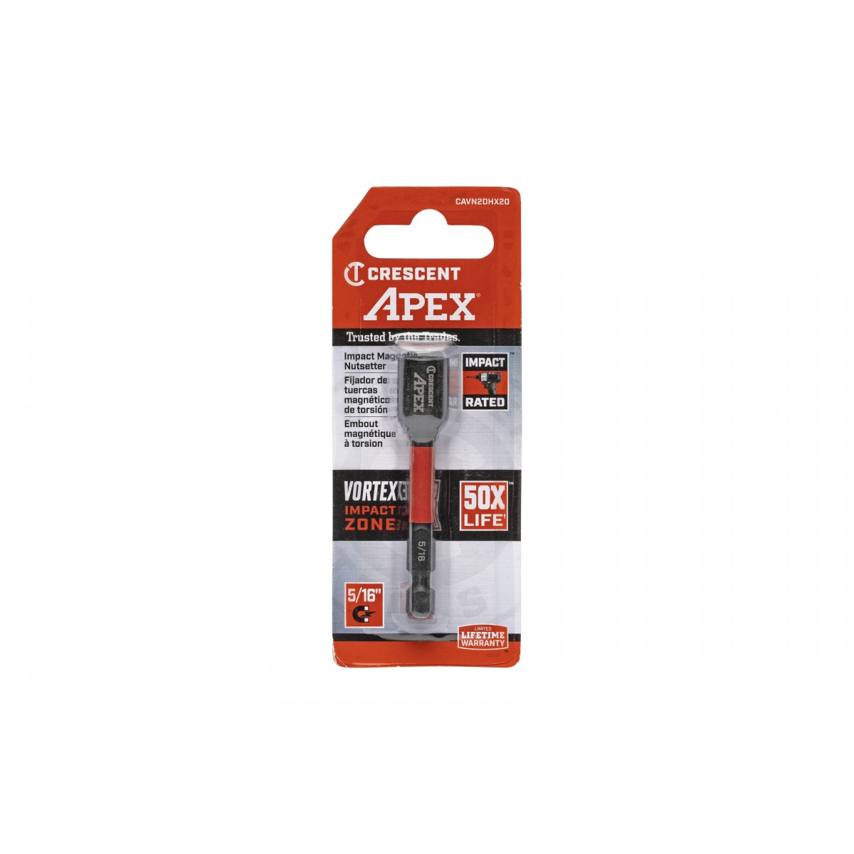Crescent APEX Vortex CAVN2DHX20 Magnetic Nutsetter, 5/16 in Drive, 2.56 in L, Hex Shank - 5