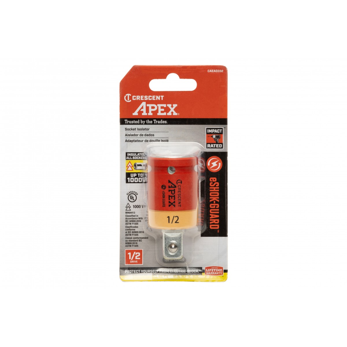 Crescent APEX eSHOK-GUARD Series CAEAD332 Socket Isolator Extension, 1/2 in Drive, Square Drive, 2-5/8 in L - 5