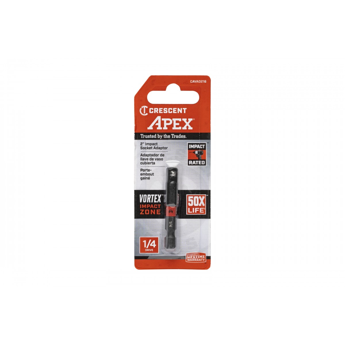Crescent APEX Vortex CAVAD216 Impact Socket Adapter, 1/4 in Drive, Square Drive, 1-7/8 in L, Chrome Molybdenum Alloy - 5