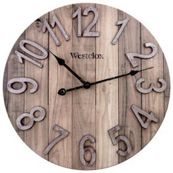 38070 Clock, Round, Brown Frame, Wood Clock Face, Analog