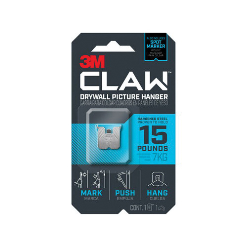 CLAW 3PH15M-1ES Drywall Picture Hanger, 15 lb, Steel, Push-In Mounting