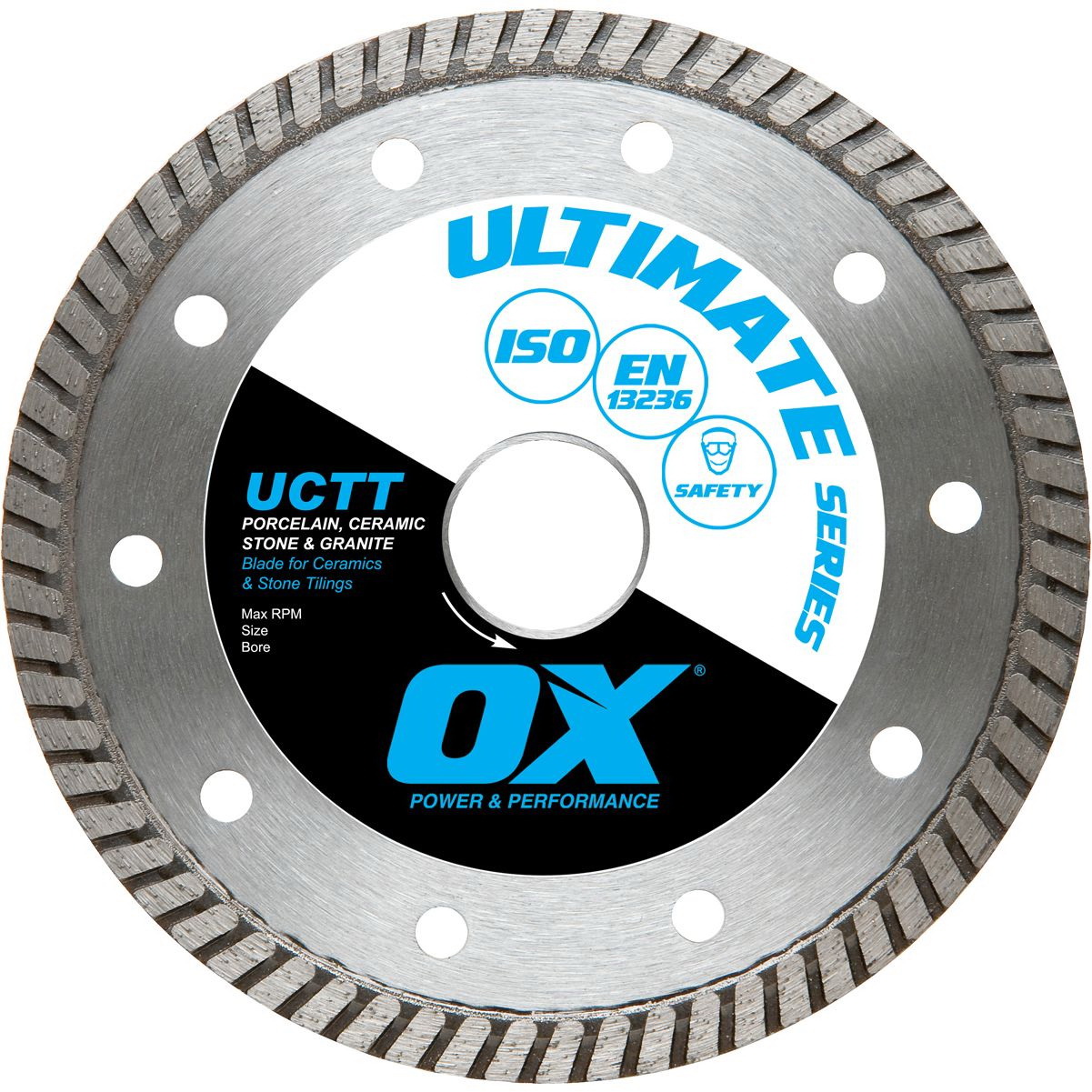 ULTIMATE UCTT OX-UCTT-4.5 Blade, 4-1/2 in Dia, 7/8 to 5/8 in Arbor, Segmented, Super Thin Turbo Rim