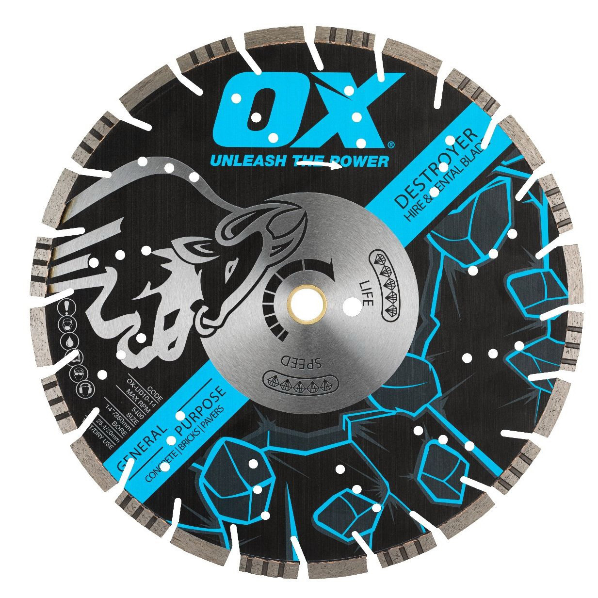 ULTIMATE OXTREME UDH10 OX-UDH10-14 Multi-Cut Blade, 14 in Dia, 1 to 20 mm Arbor, Steel Cutting Edge