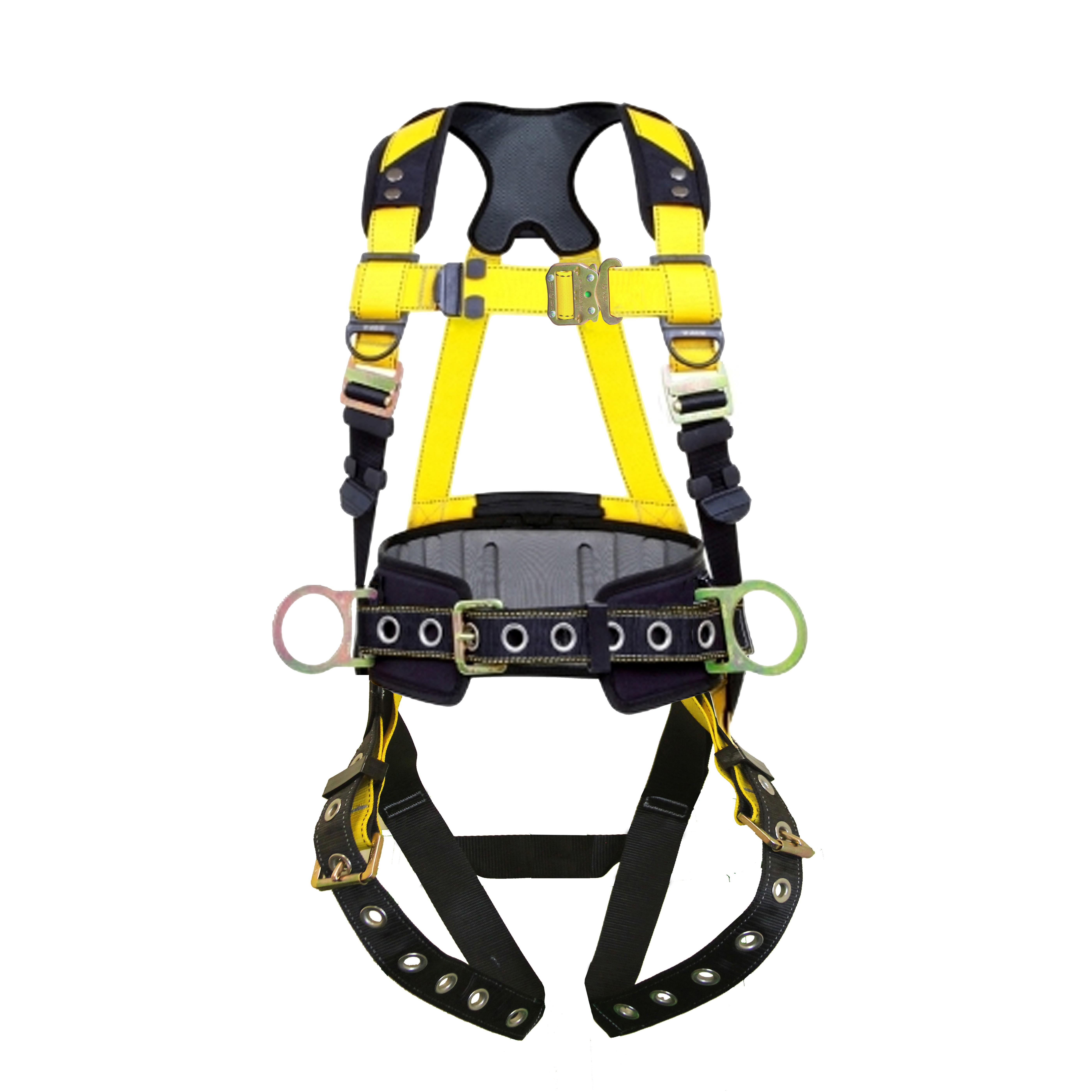 3 Series 37194 Full Body Harness, XL/2XL, 130 to 420 lb, Polyester Webbing, Black/Yellow