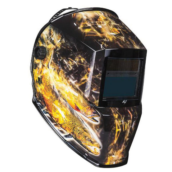 Forney 55858 Angler ADF Welding Helmet, Dual Crown Strap Headgear, Variable Lens, 5.97 sq-in Viewing, Camouflage