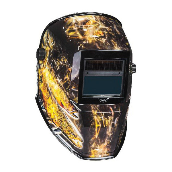 Forney 55858 Angler ADF Welding Helmet, Dual Crown Strap Headgear, Variable Lens, 5.97 sq-in Viewing, Camouflage