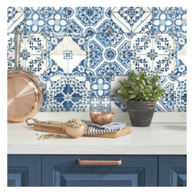 Wallpaper, Roommates, 16.5 in L x 20.5 in W, Mediterranean Tile, Vinyl, Blue - 2