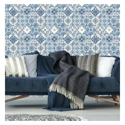Wallpaper, Roommates, 16.5 in L x 20.5 in W, Mediterranean Tile, Vinyl, Blue - 3