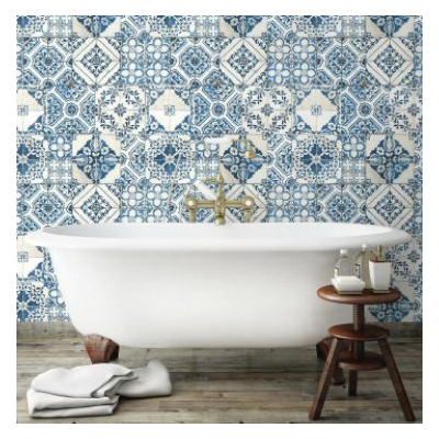 Wallpaper, Roommates, 16.5 in L x 20.5 in W, Mediterranean Tile, Vinyl, Blue - 5