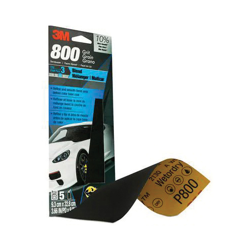 3M Wetordry 03022 Sandpaper, 9 in L, 3.66 in W, 800 Grit, Silicon Carbide Abrasive, Paper Backing