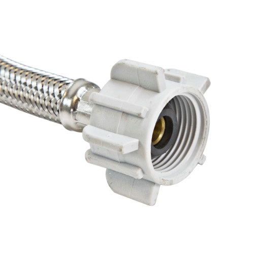 AquaPlumb CC10235 Toilet Supply Line, 1/2 in Inlet, 7/8 in Outlet, Female Outlet, Stainless Steel Tubing, 12 in L