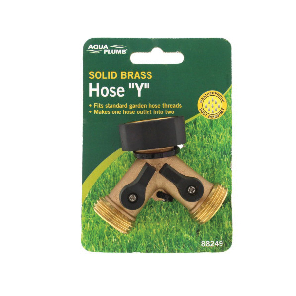 AquaPlumb 88249 Dual Outlet Hose Shut-Off Valve, Brass