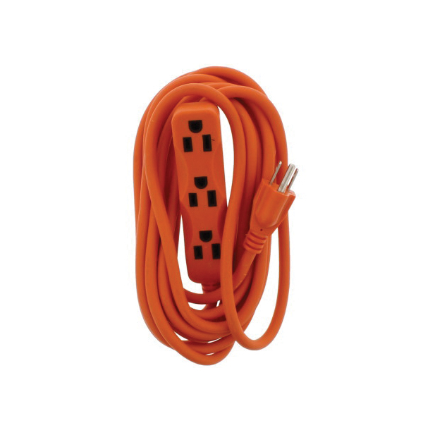 Bright-Way BT15FT Banana Tri Tap Extension Strip, 16 AWG Cable, 15 ft L Cable, Orange
