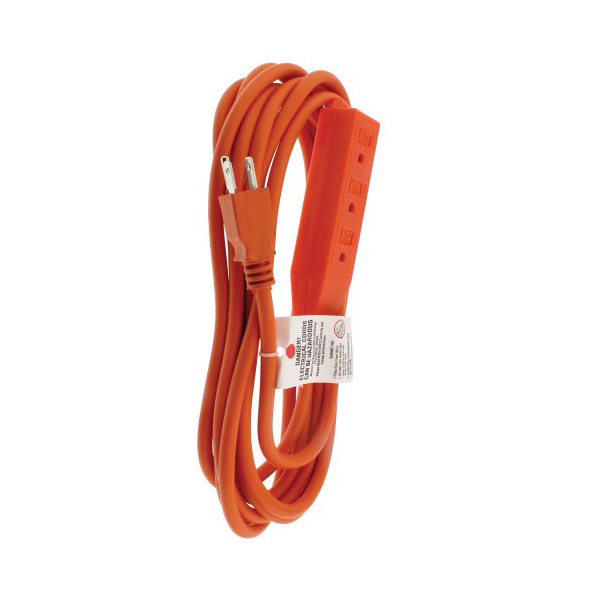 Bright-Way BT15FT Banana Tri Tap Extension Strip, 16 AWG Cable, 15 ft L Cable, Orange