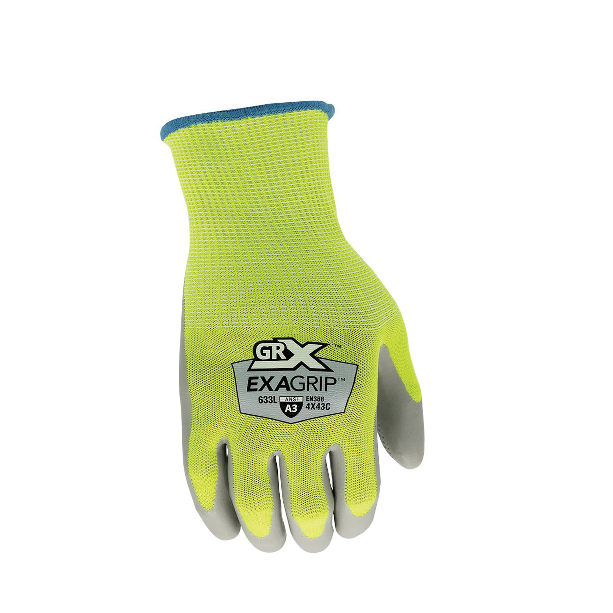 GRX ExaGrip Cut GRXCUT633-L Work Gloves, L, 10.2 in L, Latex Glove, Gray/Hi-Viz Yellow