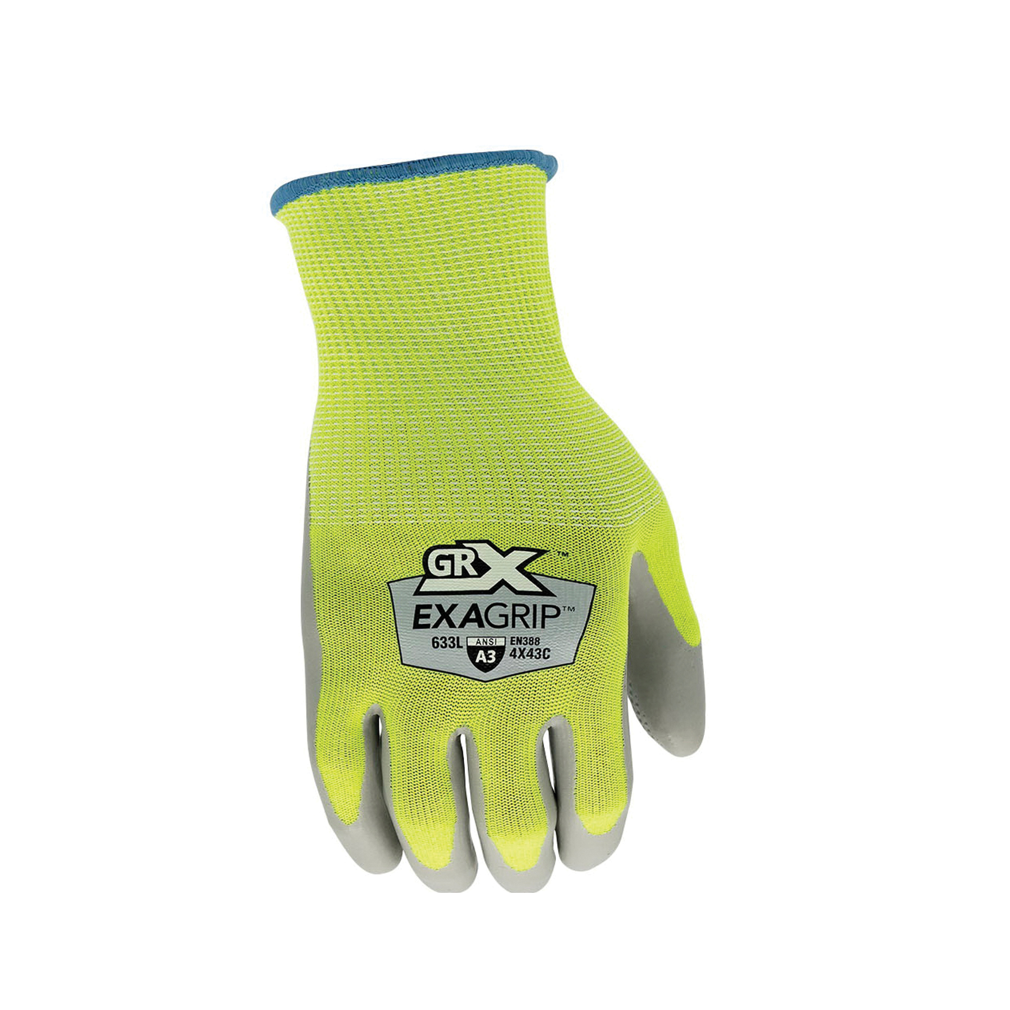 GRX ExaGrip Cut GRXCUT633-XL Work Gloves, XL, 10.4 in L, Latex Glove, Gray/Hi-Viz Yellow