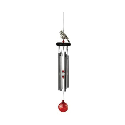 WFCRD Wind Chime, Crystal Cardinal, Aluminum/Ash Wood, Clear/Red, Nickel, Hang Mounting