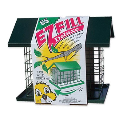 C&S E-Z Fill Deluxe CS750 Bird Feeder with Roof and Platform, 56 oz, Steel, Green, 7-3/8 in H