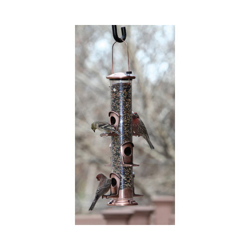 24561/COP6S Tube Bird Feeder, 15-1/2 in H, 1.5 lb, Metal, Brushed Copper, Hang, Post Mounting