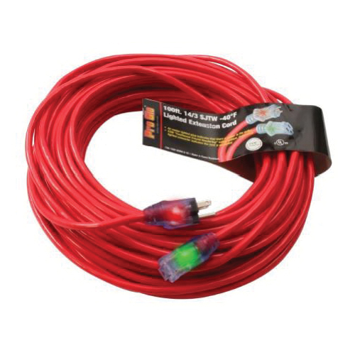 Pro Glo D17337100 Extension Cord, 14 AWG Cable, 100 ft L, 13 A, 125 V, Red