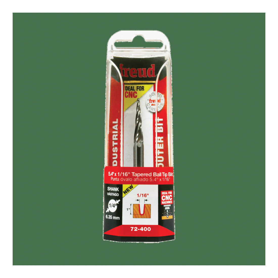 Freud 72-400 Router Bit, 1/16 in Dia Cutter, 1 in L Cutting, 3 in OAL, 1/4 in Dia Shank, 3-Cutter, Carbide