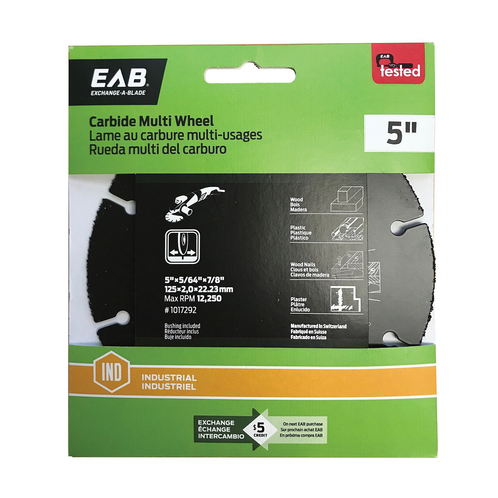 Exchange-A-Blade 1017292 Carbide Multi-Wheel, 5 in Dia, 7/8 in Arbor - 2