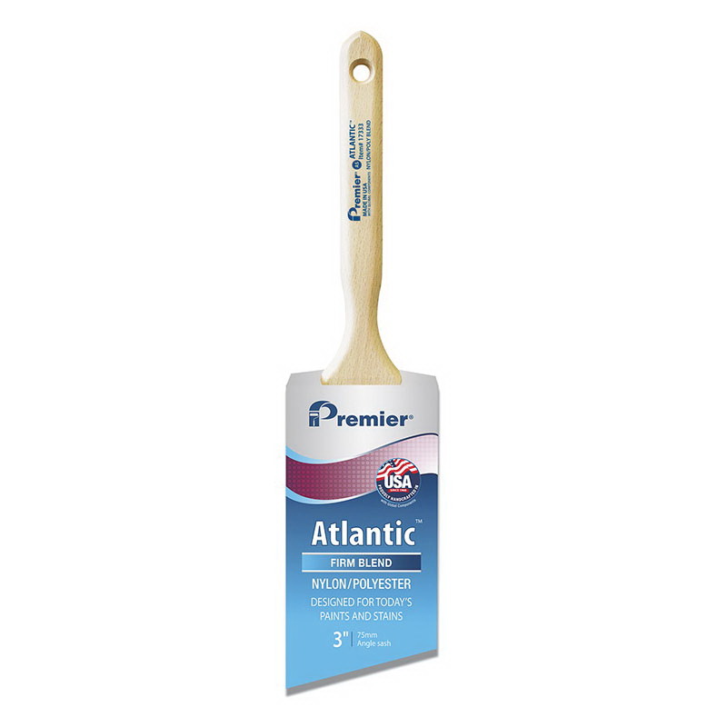 Atlantic 17324 Paint Brush, 3 in W, Thin Angle Sash Brush, 2-15/16 in L Bristle, Nylon/Polyester Bristle
