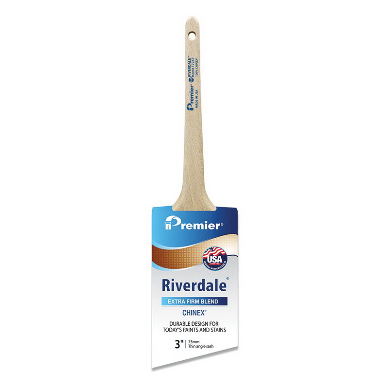 Riverdale 17243 Paint Brush, 3 in W, Thin Angle Sash Brush, 2-15/16 in L Bristle, Chinex Bristle
