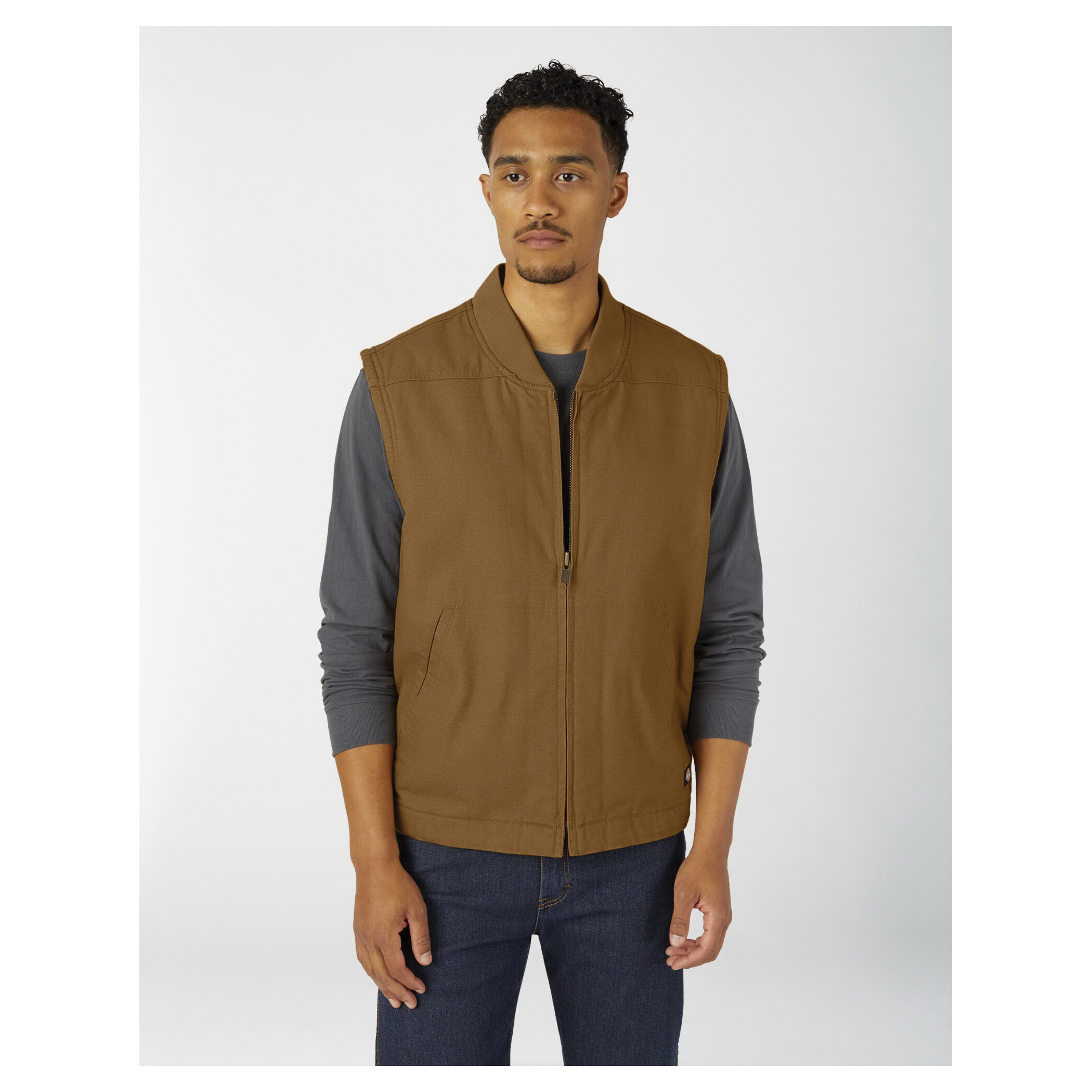 Dickies TE357-RBD-L Vest, L, Cotton, Brown, Zipper Closure